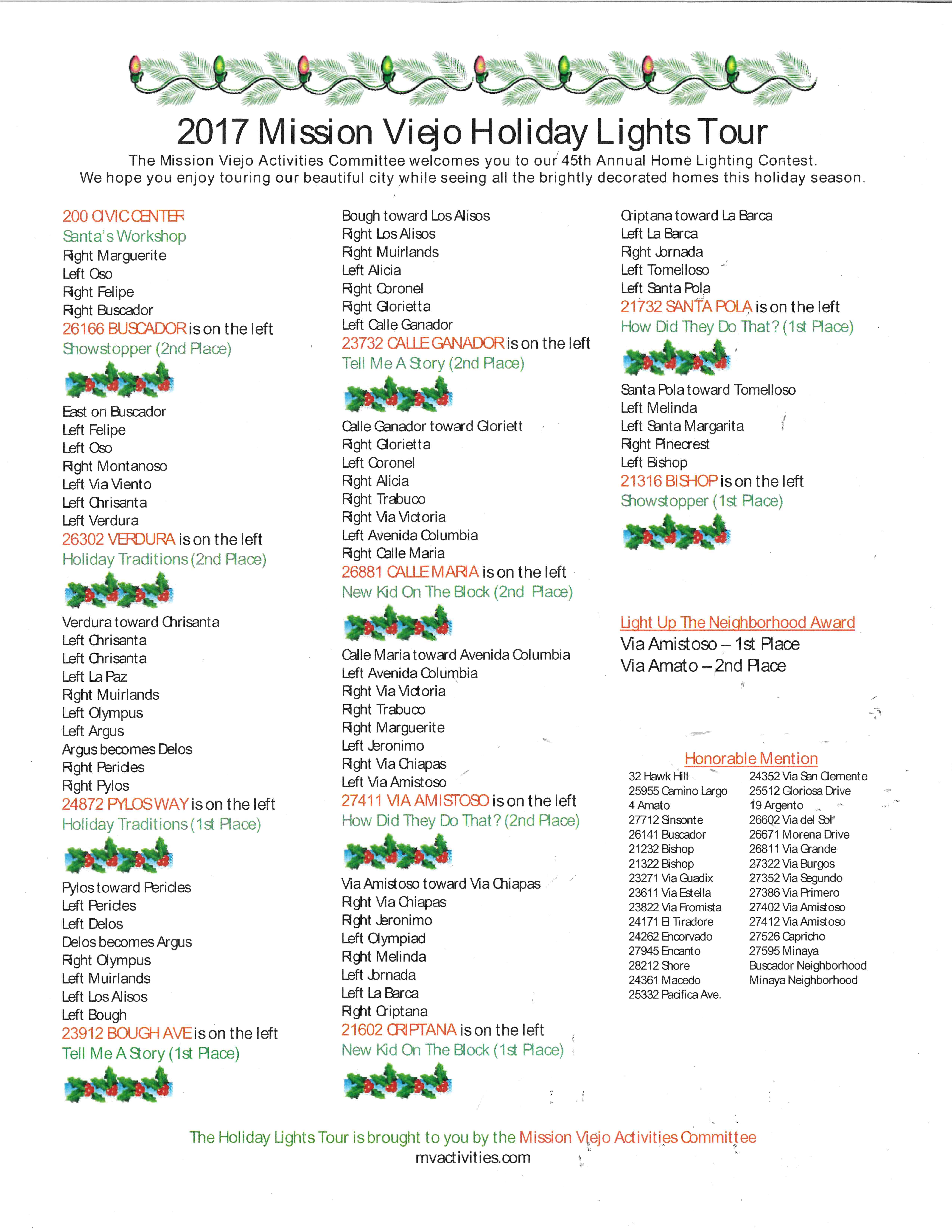 Mission Viejo Holiday Home Lighting Contest WINNERS